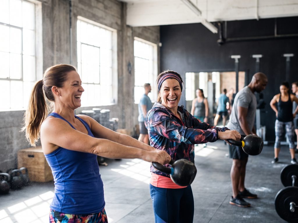 two women working out in a gym