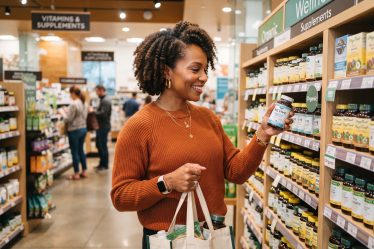 woman shopping for supplements in an upscale drugstore